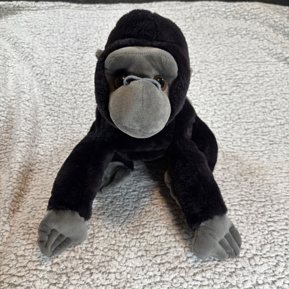 FAO Schwarz Plush Gorilla Black Grey Stuffed Animal Gold Button 2021 35047A21212
